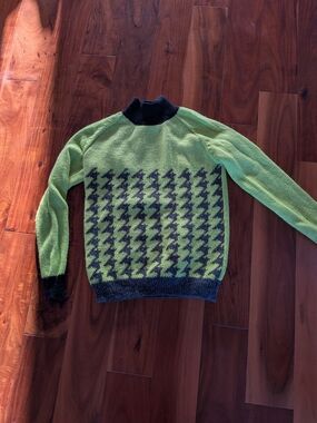 Cheap Monday Lime Green and Black Houndstooth Turtleneck Sweater